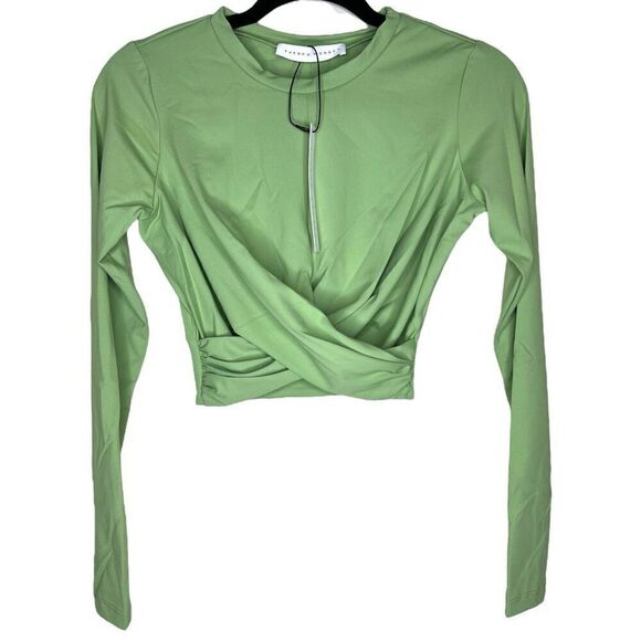 NEW Susana Monaco Cross Front Crew Neck Long Sleeve Top Grass Medium - Picture 1 of 6